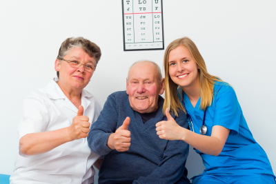 thumbs up for elderly homecare from senior patient and doctors too.